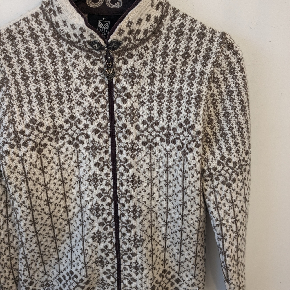 Dale of Norway Brown Wool Snowflake Full Zip Cardigan Sweater - Picture 2 of 10